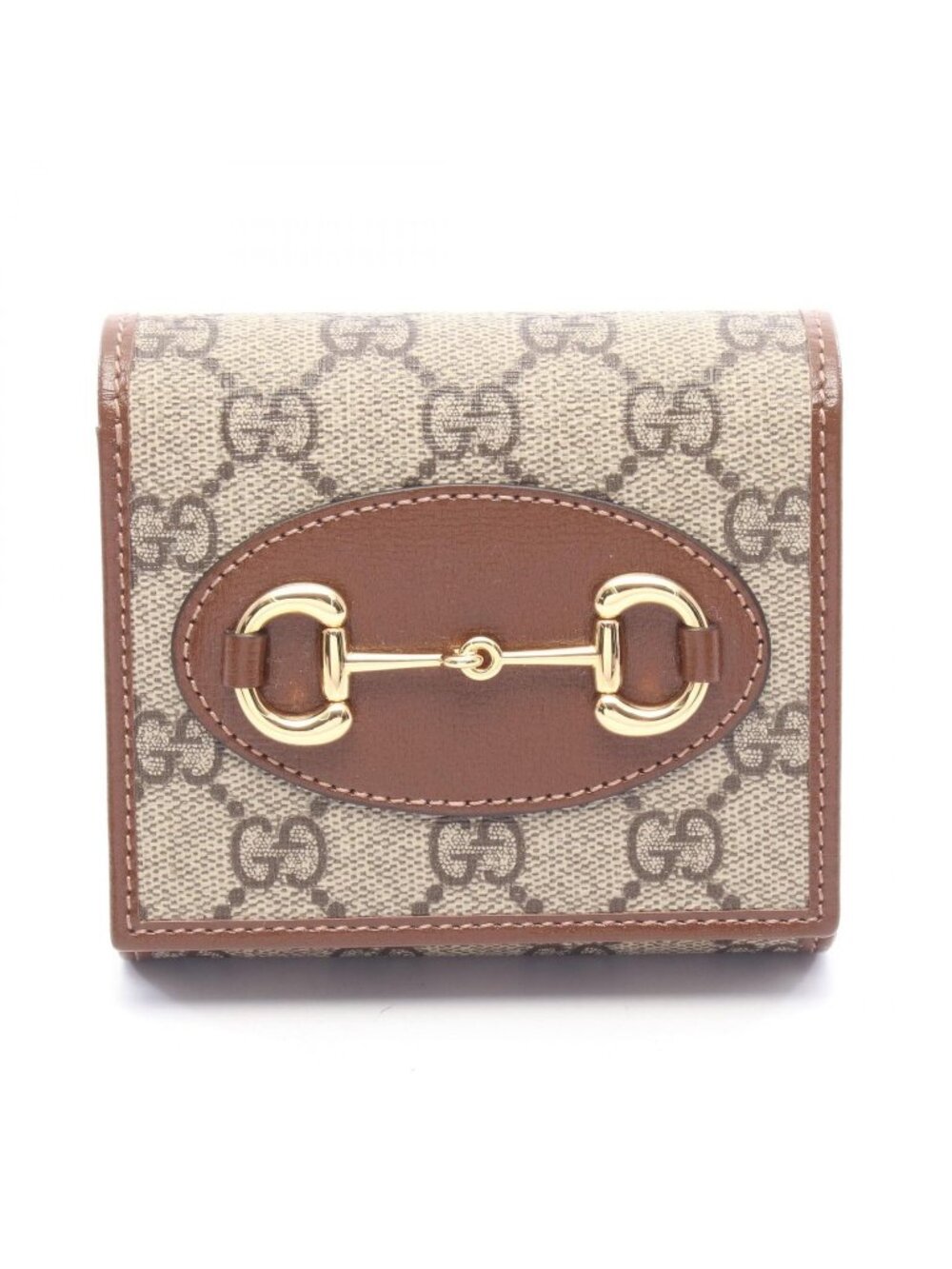 Gucci Bifold Wallet Horsebit GG Supreme Beige Brown Leather Compact